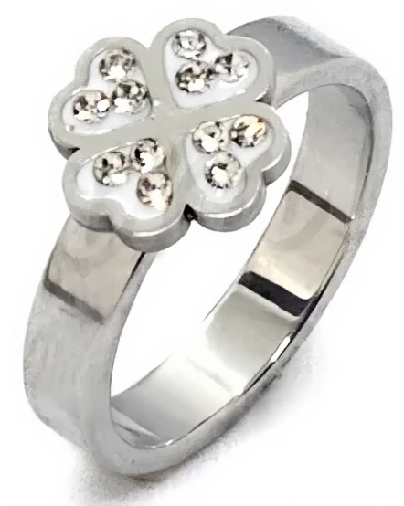 Anillo de acero quirurgico trebol con strasses cristal